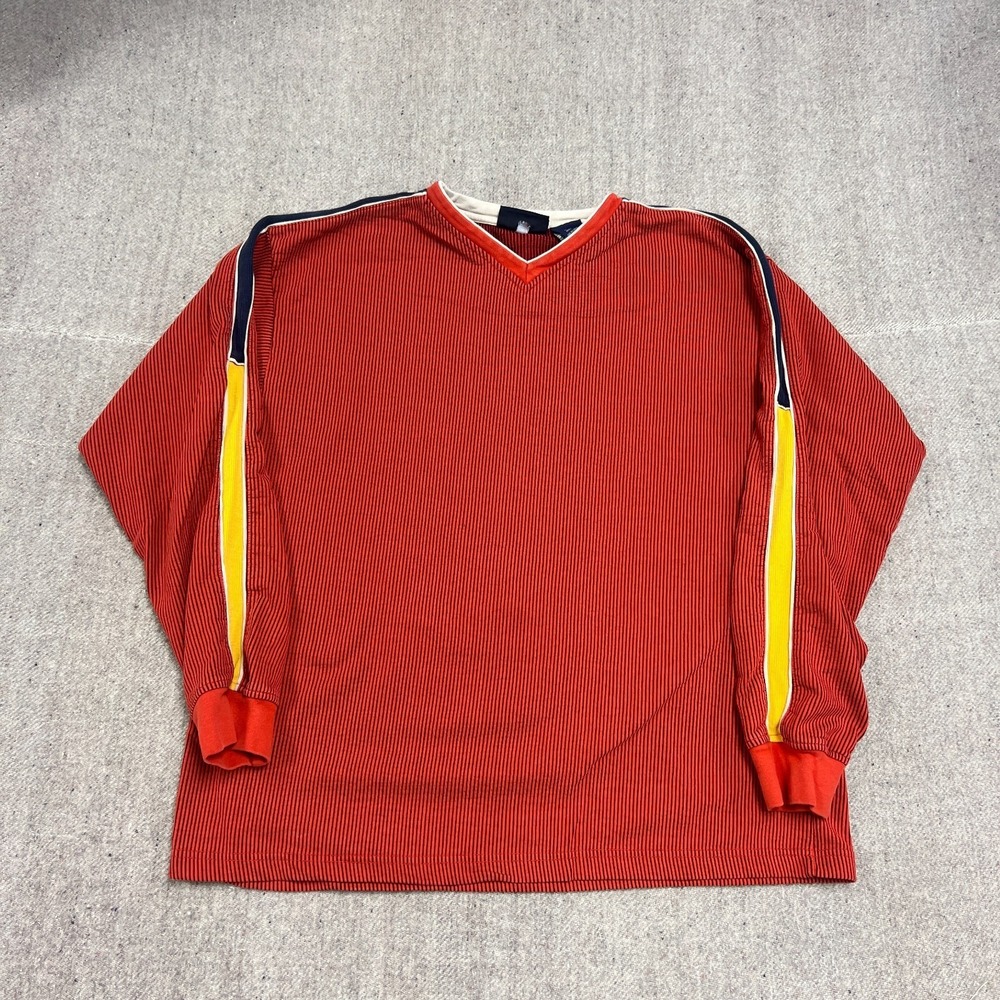 Vintage Faded Glory Sweatshirt Mens XL Orange 2000s Y2K Ribbed Striped